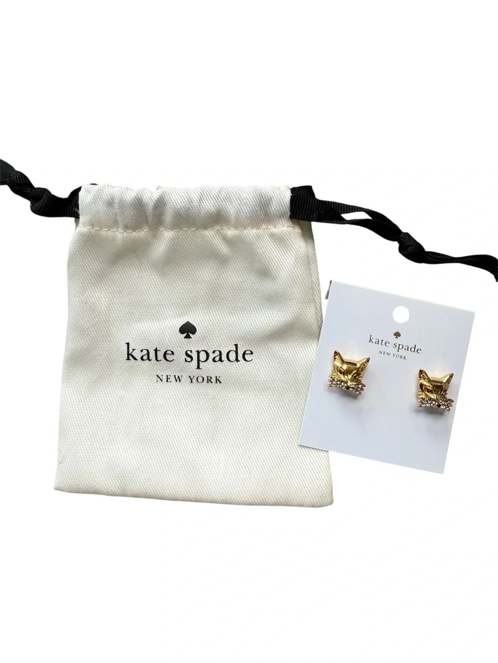 |NWT| KATE SPADE So Foxy Gold Tone Crystal Fox Stud Earrings Pouch